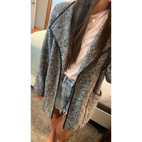 Zara Coat Cardigan with Faux Leather Piping - Picture 3 of 7